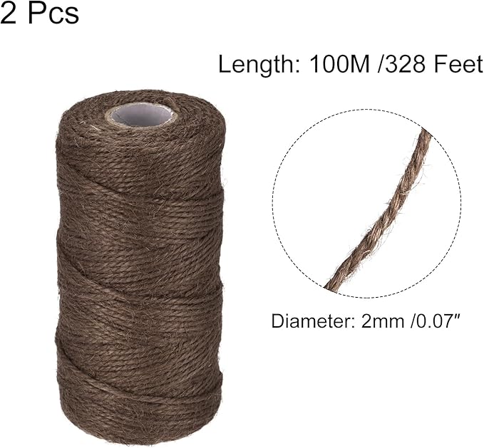 MECCANIXITY 328 Feet Garden Twine, 2mm Craft Jute Twine String Jute for Artwork, DIY Crafts, Gift Wrapping, Brown Pack of 2