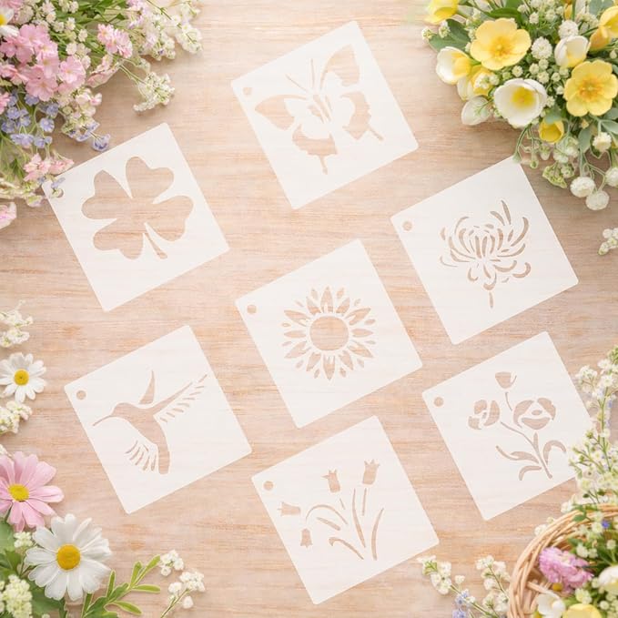 50 PCS Small Flower Stencils for Painting, Reusable Spring Stencils for Wood, Wall, Canvas & Cards, Holiday Crafts(3×3 Inch)