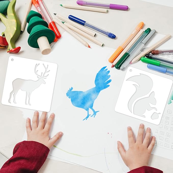 64 Pieces Stencils for Painting, Small Reusable Animal Stencil, Art Craft Template for Painting on Wood, Wall, Fabric, Rock, Chalkboard, Sign, DIY Art Scrapbook Projects(Animal)