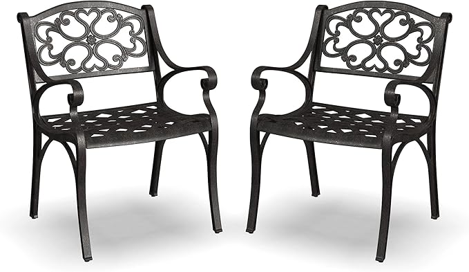 Homestyles Outdoor Cast Aluminum Chairs, 2-Pcs Set, Bronze (Set of 2) with Armrest, Patio Dining Chair Pair for Balcony, Backyard, Deck, Garden