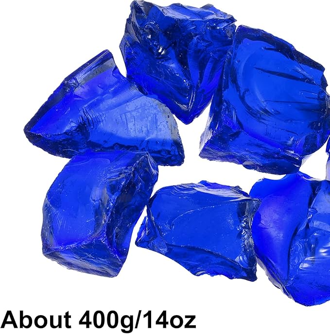 uxcell Fire Glass for Fire Pit, 3-5cm(1-1/5"to 2") High Luster Reflective Glass Rocks for Natural or Propane Fireplace, Safe for Outdoors and Indoors Fire Pit Glass, Ocean Blue, 400g/14oz