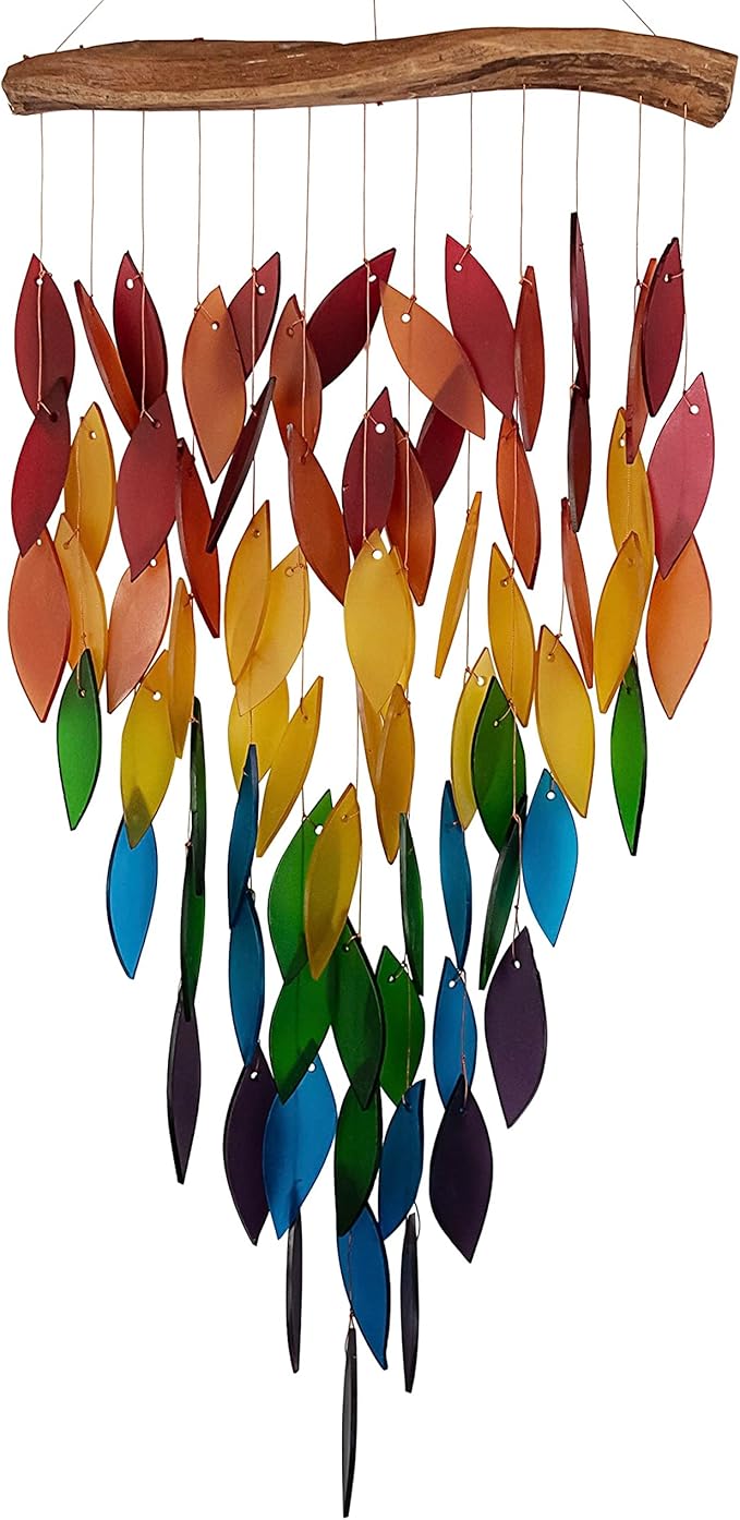Blue Handworks Deluxe Waterfall & Driftwood Chime, Sandblasted Glass and Found Wood Handcrafted Wind Chime