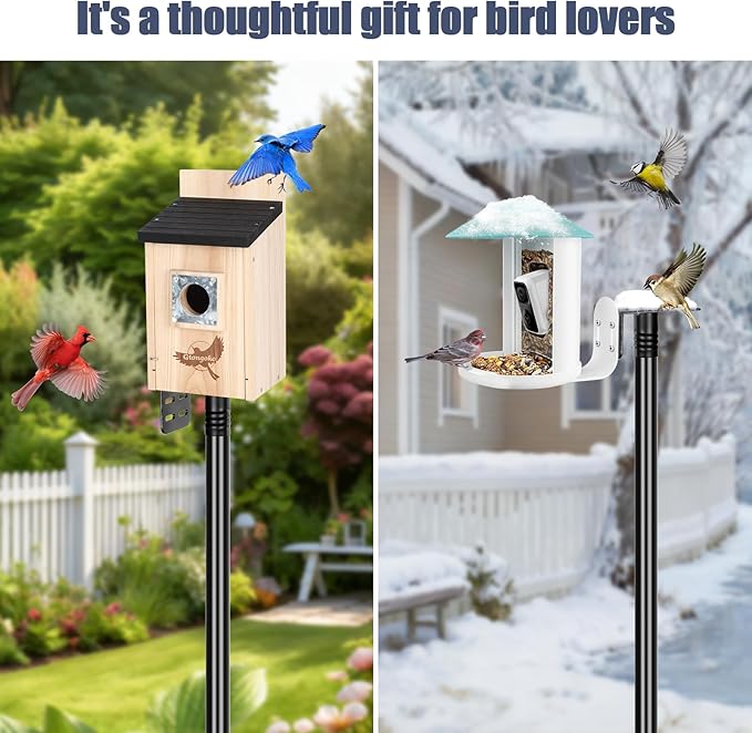Gtongoko Smart Bird Feeder Pole 1-Inch Dia 110 Inch Bluebird House Pole for Outdoors Weather Station Heavy Duty Metal Mounting Kit Adjustable Bird Feeder Stand Black