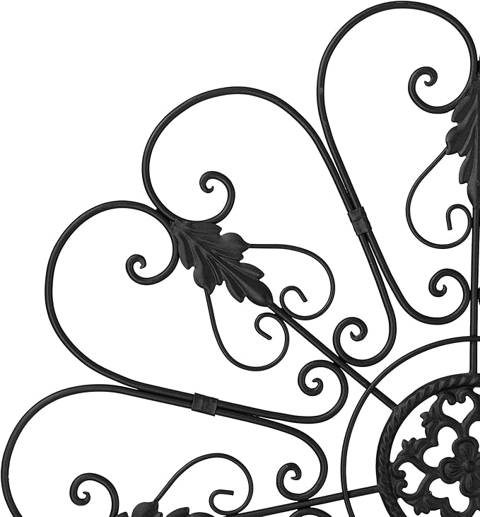 Glitzhome Traditional Iron Scroll Wall Decor, Outdoor Metal Wall Art Scroll-Work with Sturdy Powder-Coated Matte Black Finish Garden Wall Art, Black, 23.75" D