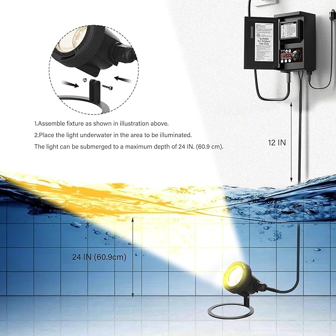 GOODSMANN Landscape Lights 4PK Low Voltage Pond Lights Led Underwater 12V AC Underwater Lights for Fountain Warm White 5.4W 135 Lumen Submersible Led Lights Work with Low Voltage Transformers