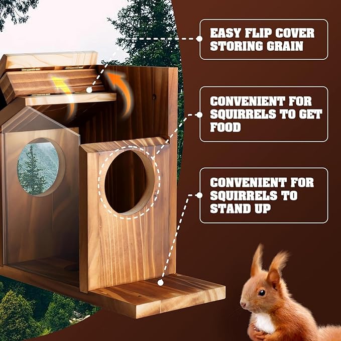 Gnodary Squirrel Feeders, Squirrel Feeders for Outside, Squirrel House for Outdoor - Chipmunk Feeder, Squirrel Food for Backyard Squirrels Hold Corn, Corn Cob, Peanuts (Brown)