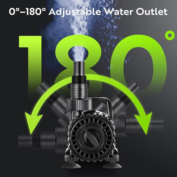 2700GPH Submersible Pond Pump, 150W Waterfall & Fountain Pump with Adjustable Flow Control, 0–180° Rotatable Outlet, Filter Bag, IPX8, 20.3ft Cord for Koi Ponds & Garden Ponds, UL listed