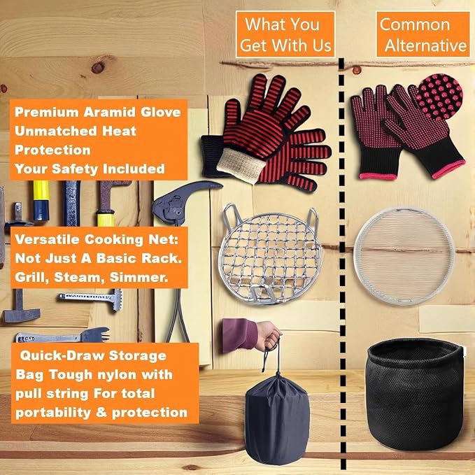 Red Tabletop Fire Pit - Portable Outdoor Camping Stove with Heavy-Duty Grill Grate & True Heat-Resistant Gloves, Low Smoke for Patio & Camping