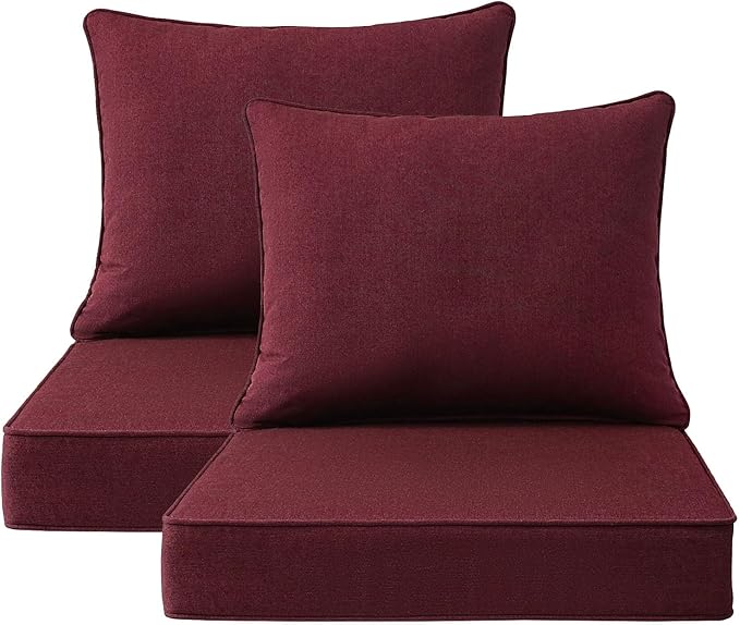 Sunbrella Outdoor Patio Chair Cushions Set, 24" x 24", Set of 2, Water-Repellent, Fade Resistant, Deep Seat Cushion for Backyard, Couch, Sofa and Patio Furniture, Spectrum Ruby