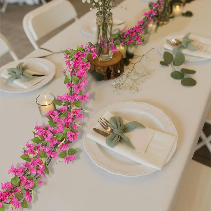 Artificial Bougainvillea Flowers Garland Silk Bougainvillea Vines UV Resistant Realistic Faux Hanging Flowers Plants for Outdoor Outside Summer Decor Porch Patio Balcony Yard Wall Rose Red