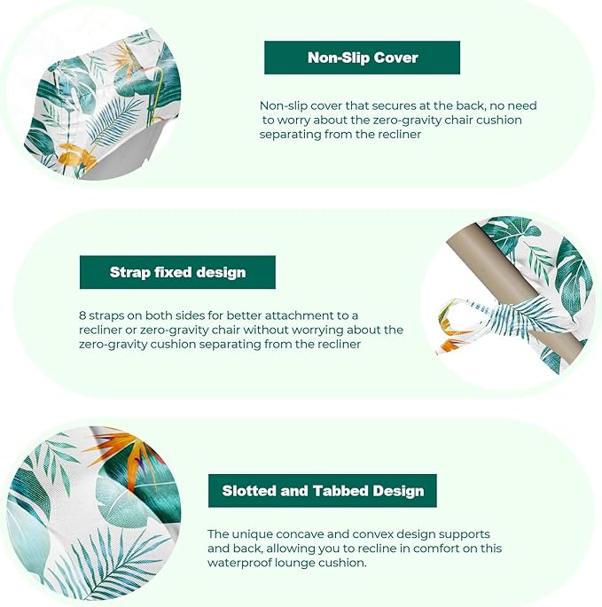Outdoor Chaise Lounge Chair Cushion Waterproof 66 x 21 x 4 Inches Cotton Lounge Chair Cushions with Ties, Soft Thickened Lounge Chair Cushions for Indoor Outdoor Furniture (Yellow-green Leaf)