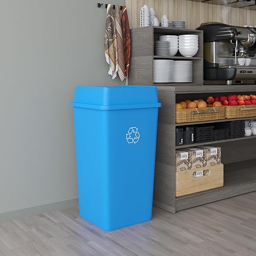 50 Gallon Blue Square Commercial Trash Garbage Can with Lid | Outdoor Office Restaurant School Kitchen