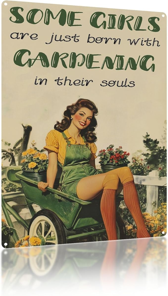 Vintage Garden Metal Tin Signs Some Girls Are Just Born with Gardening Funny Tin Sign Rustic Indoor Outdoor Wall Decor for Home Garden Yard Farmhouse Greenhouse Patio Porch Bar 12×16 Inch