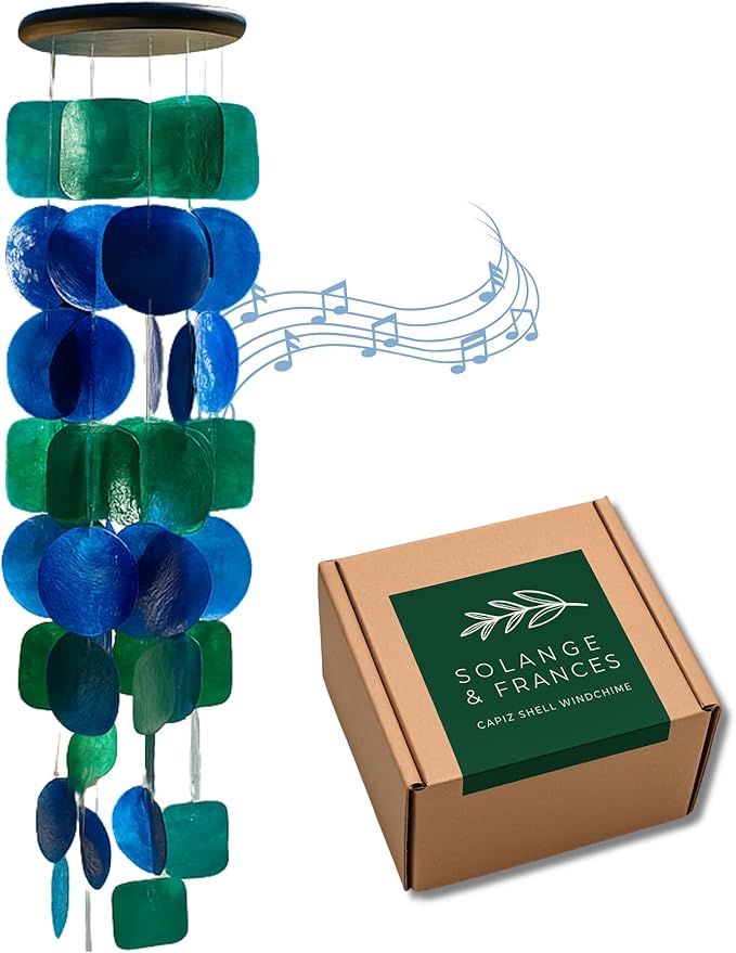 Solange & Frances Capiz Shell Wind Chimes for Outside - Elegant Wind Chimes for Home, Front Porch Decor or Patio Decor. Unique Valentines Day Gifts, Gifts for Mom and Gift for Men (Peacock)
