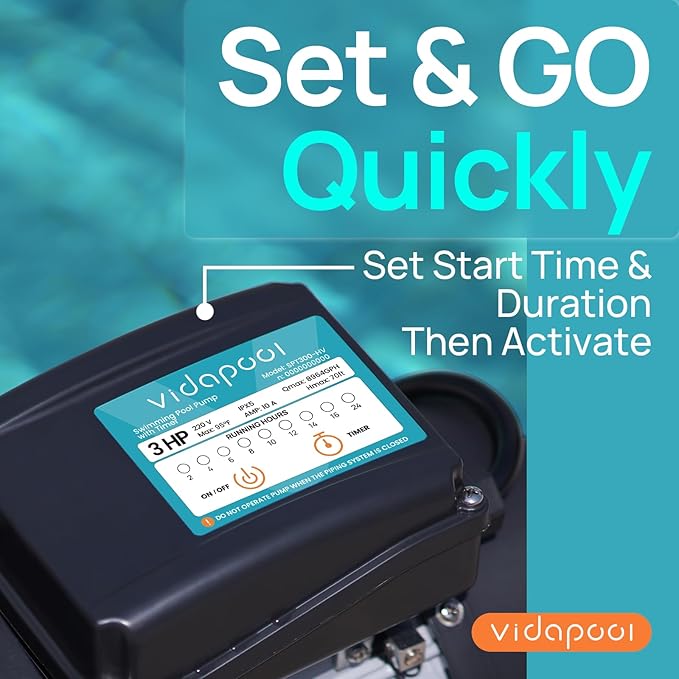In/Above Ground Pool Pump, Self Primming High Flow (with Timer, 3HP, 8964 GPH, 220V)