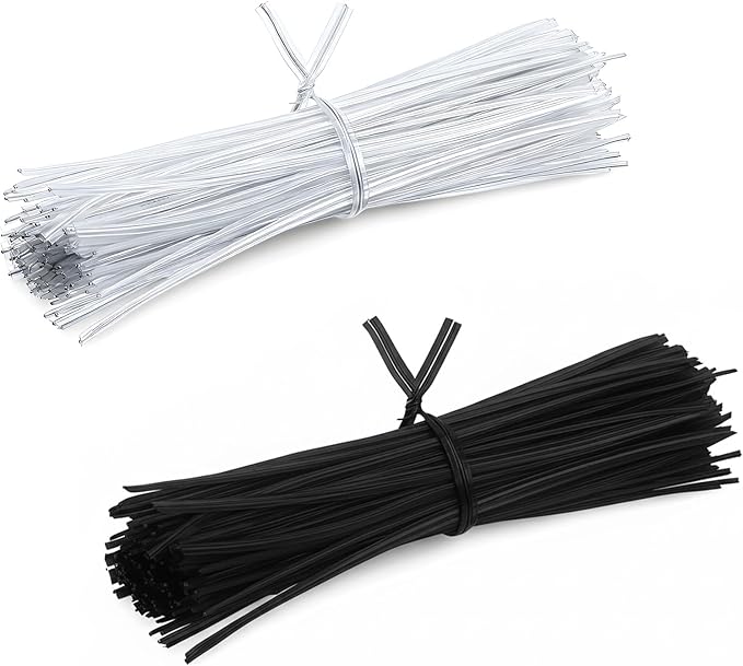 200 Pcs Clear Twist Ties 4 inch Reusable Plastic Metal Wire Twists Tie Garden Twist Ties for Plastic Coffee Bags, Gift Wrapping, Crafts, Plants (Clear and Black)