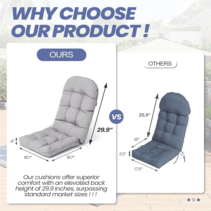 Crestlive Products Adirondack Chair Cushion, Outdoor Rocking Chair Cushion Water Resistant 50x20x4 Inch, High Back Thick Patio Replacement Cushion, Light Gray