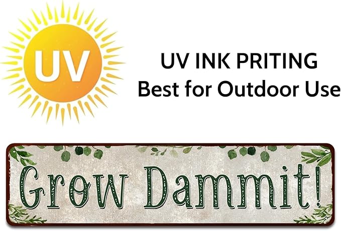 Grow Dammit! Garden Sign Mom Plaque Gardening Signs Vintage Decor Dads Decorative Plaques Funny Decoration Herbs Fruit Flowers Vegetables Produce Gift 4" x 16"