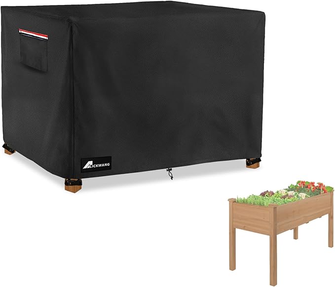Outdoor Raised Garden Bed Cover,Heavy Duty 600D Waterproof Elevated Wood Planter Box Stand Cover for Winter,48"L x 24"Wx 30"H Inch(Black,Covers Only)