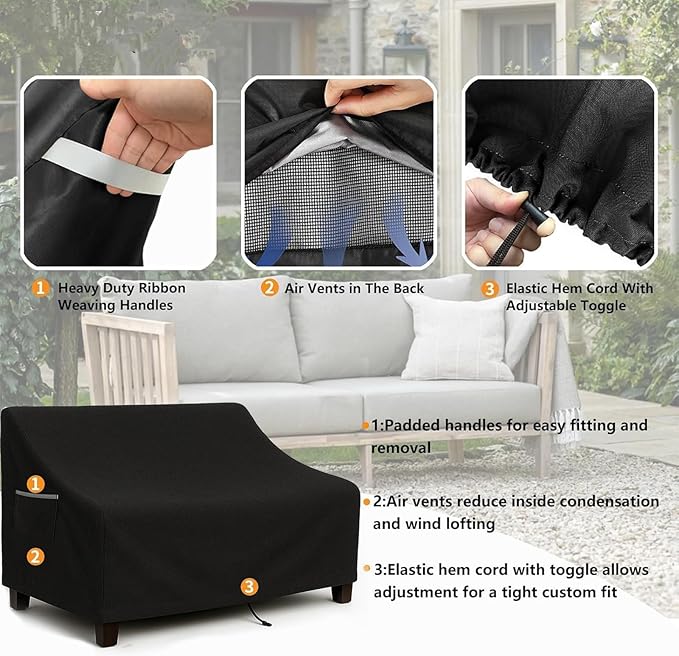 Outdoor Sofa Cover, Waterproof Patio Furniture Cover 76W x 32.7D x 33H inches Heavy Duty 600D Oxford Fabric Black