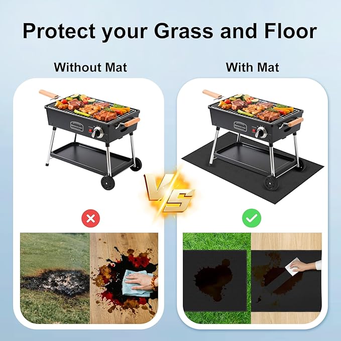 70x48 Inch Under Grill Mat for Outdoor Grill & Fire Pit - Double-Sided Fireproof, Oil-Proof Deck Protector | Easy to Clean | Heavy Duty BBQ Mat for Blackstone Grill, Wood Deck, Patio, Lawn, Fireplace