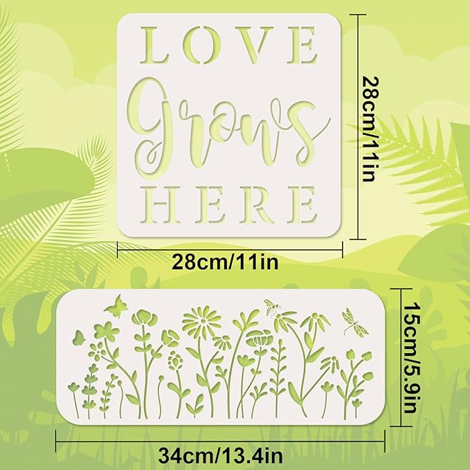 Whaline 10Pcs Garden Stencils for Painting Spring Summer Flower Plants Succulent Reusable Drawing Stencil Art Template on Wood Canvas Furniture Wall DIY Art Sign Decoration Supplies