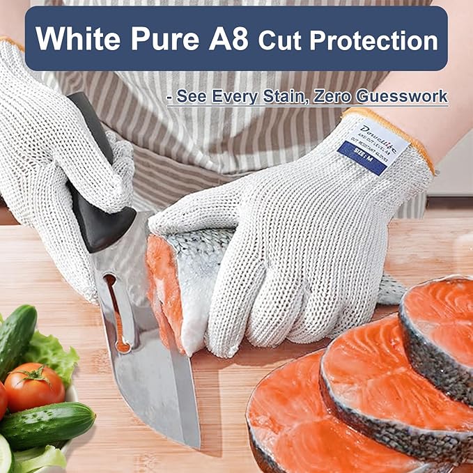 Dowellife Level 8 Reinforced Cut Resistant Gloves Food Grade, Mandoline Protective Gloves, Knife Safety Gloves for Meat Cutting, Oyster Shucking, Fish Fillet, Kitchen Slicing and Wood Carving(Medium)