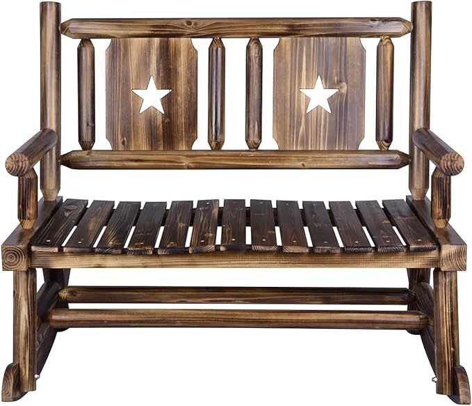 XCSOURCE Outdoor Rocking Bench, Wooden Double Outdoor Patio Rocker Chair for 2 Persons, Rustic Log Porch Bench for Farmhouse Decoration (Brown)