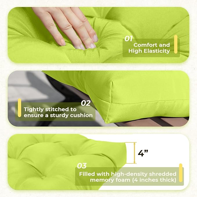 All Weather Wicker Chair Cushions of 3 Pieces, Waterproof Outdoor Wicker Chair Cushion for Patio Furniture Loveseat Settee Bench, 1 Loveseat and 2 U-Shaped Thickened Cushions, Light Green
