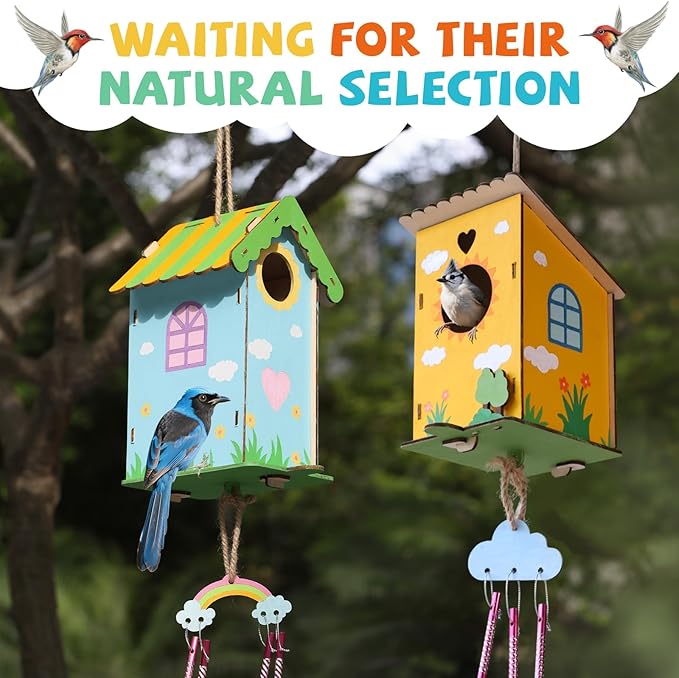 3 Pack Bird Houses Kits for Kids, Wooden Painting Arts and Crafts for Kids Ages 8-12, Build & Paint Your Own Bird Houses and Wind Chime Kits, Toddlers for Girls Boys