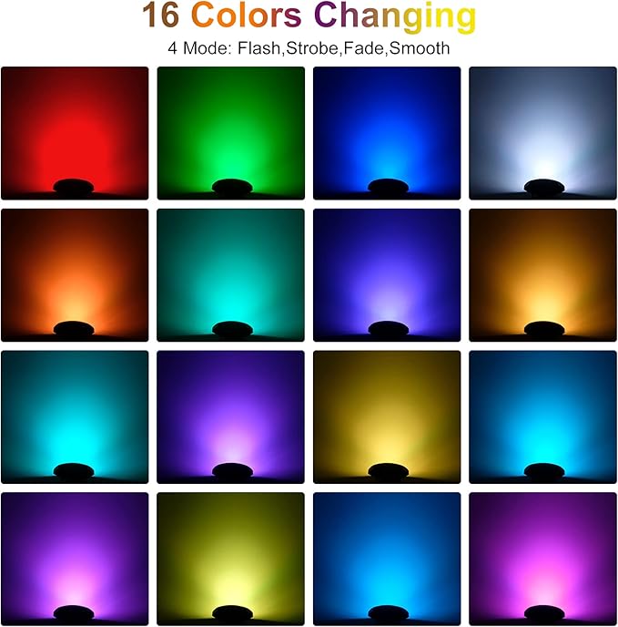 RGBW Pond Lights with Timer,18 LED Underwater Submersible Fountain Lights,Remote Control IP68 Waterproof Color Changing Landscape Spotlights for Fish Aquarium Tank Yard Garden Pool (Set of 6)