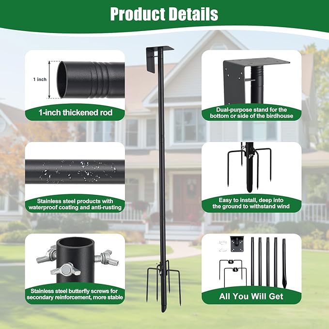 Bird Feeder Pole, 105" Heavy Duty Adjustable Feeder Stand with 5-Pronged Base for Birdhouse Mounting, Weather Station, Outdoor, Yard, Garden