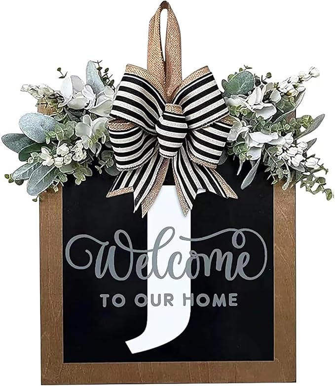 Last Name Front Porch Decor, Welcome Sign Door Wreath, Outdoor Decorations, 26 Letter Hanging Monogram (J) for All Seasons