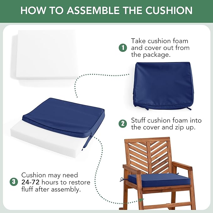 Outdoor Chair Cushions Set of 4: Waterproof & Color Fastness Seat Cushion for Patio Furniture - 22 x 22 x 3 Inch Chair Pads with Ties and Hidden Zipper - Patio Chair Cushion Replacement, Navy