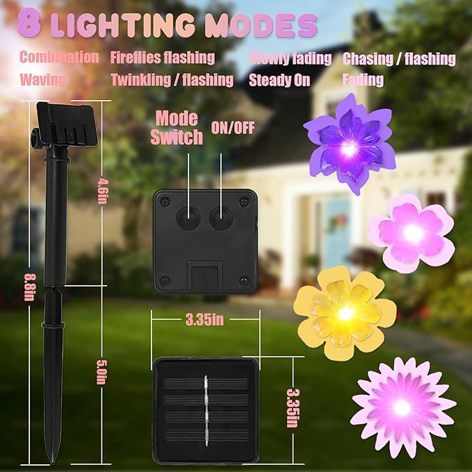 JASHIKA Solar Lights Outdoor Flower String Lights Waterproof Fairy Spring Summer Floral Garden Tree Balcony Yard Fence Plants Decor Night Light 14ft 40 LED.