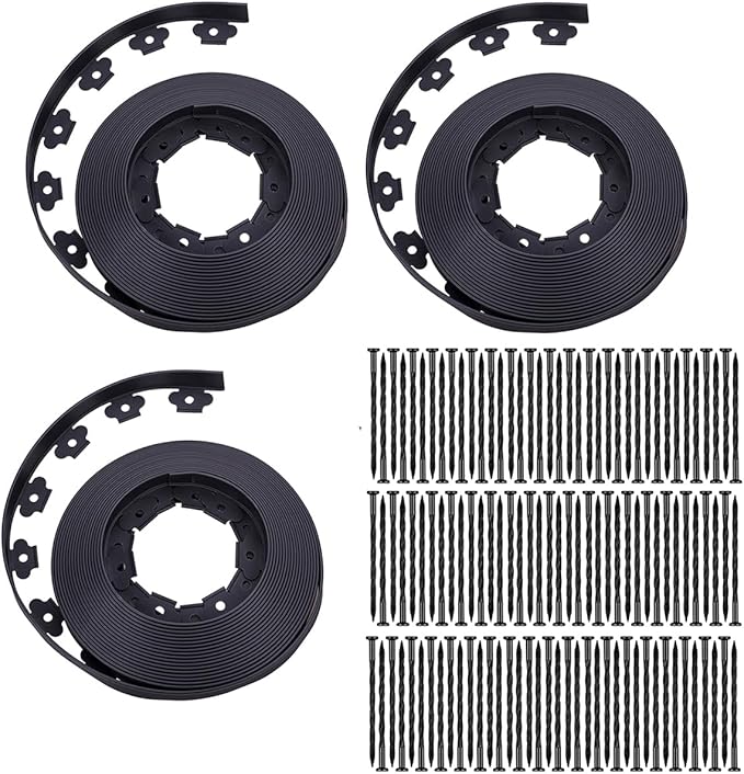 Garden Edging，300FT Landscape Edging with 500 6" Spikes for Lawn 1.5 Inch Tall(Black, 300FT)