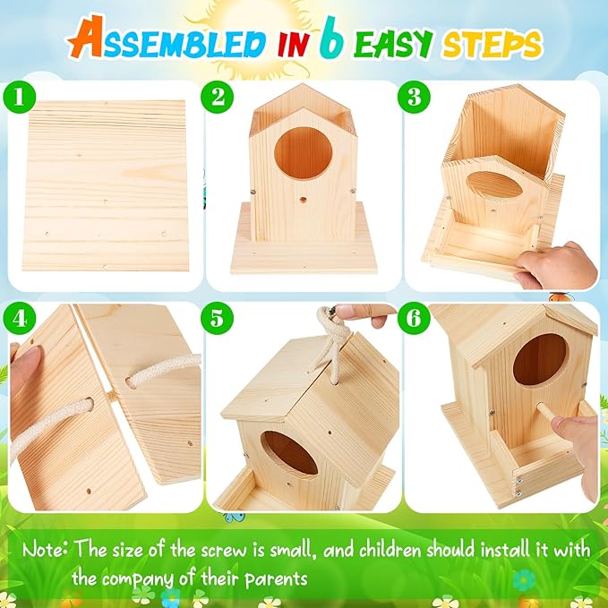 Liliful 2 Pack Wooden Birdhouse Kit DIY Bird House with Paint and Paintbrushes Art and Crafts Painting Kits for Boys Girls Adults Build Paint Classroom Birthday Indoor Outdoor Craft