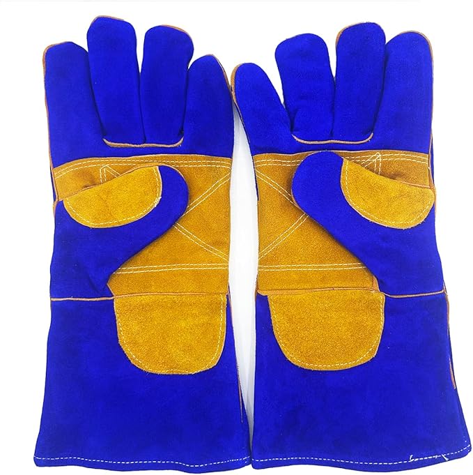 Leather MIG Welding Gloves with Reinforced Palm, Kevlar Stitching, Heat Fire Resistant for Welding/Grilling/BBQ