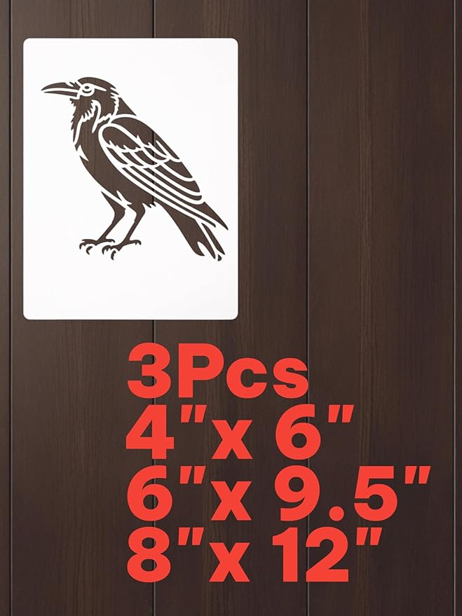 Crow Stencil – Reusable Gothic Raven and Crow Art Stencil for Painting, Dark Art Crafting and DIY Projects (3 Pcs Set)
