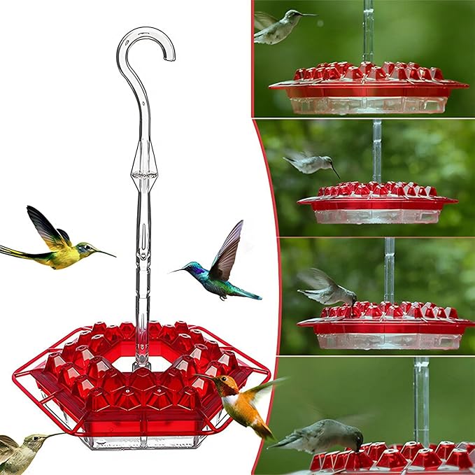 Hummingbird Feeders for Outdoors Hanging, 10 oz Wild Bird Feeder with 30 Feeding Ports,Sherem Hummingbird Feeder and Built-in Ant Moat, Easy to Clean and Refill (Red)