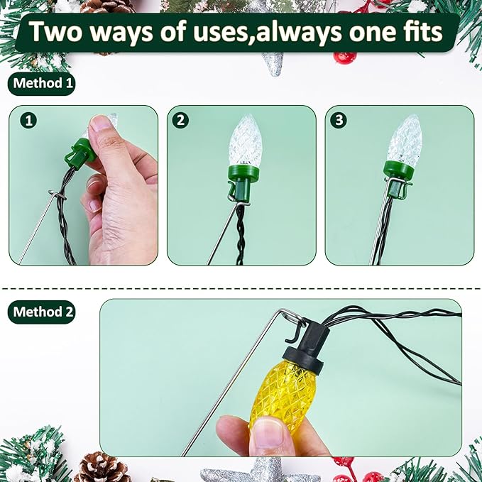 12 Inch Metal Christmas Light Stakes 60 Pack Christmas Yard Lights Stakes Universal Yard Lawn Holiday Light Stakes for C7 C9 String Lights Ground Stakes for Christmas Lights on Garden Driveway Pathway