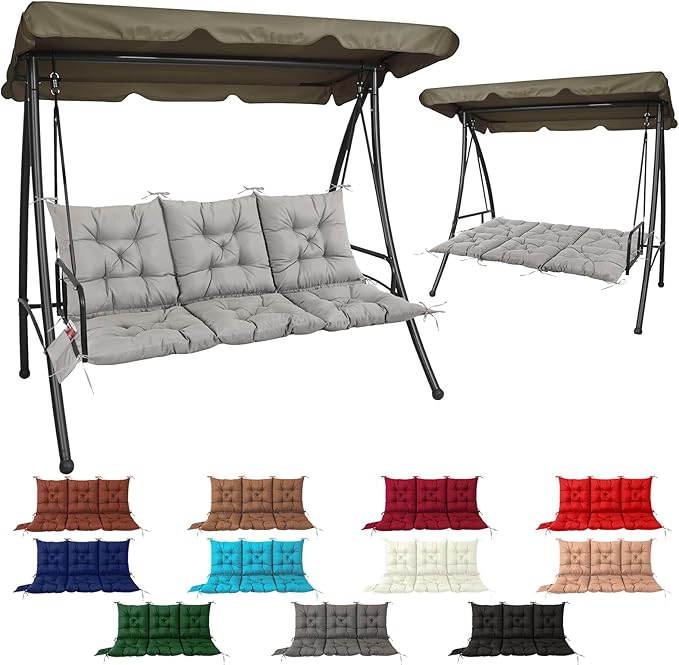 NACATIN 3 Seat Cushion for Outdoor Swing - 60x40 inches, 4" Thick Porch Swing Cushions with Ties and Storage Bag, Waterproof Bench Cushions for Patio, Outdoor, Backyard and Garden (Light Gray)