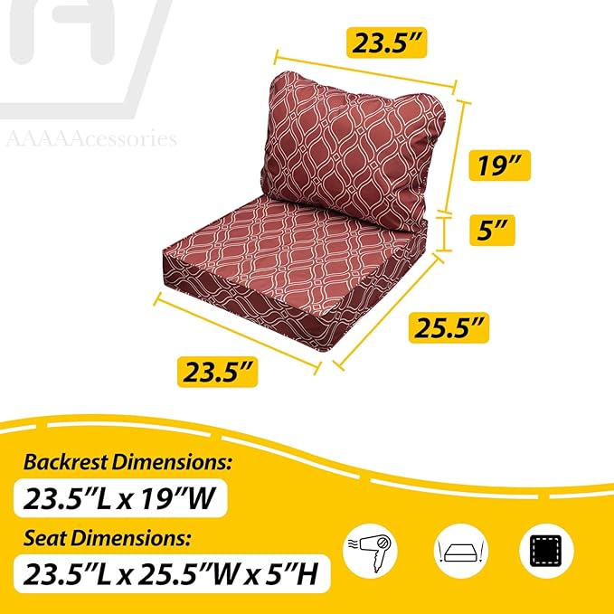 AAAAAcessories Outdoor Seat Cushions for Chairs, Fade-Resistant, Waterproof Patio Furniture Replacement Cushions, 23.5" x 25.5" x 5" + 23.5" x 19", Set of 4, Clay Red Vine Trellis