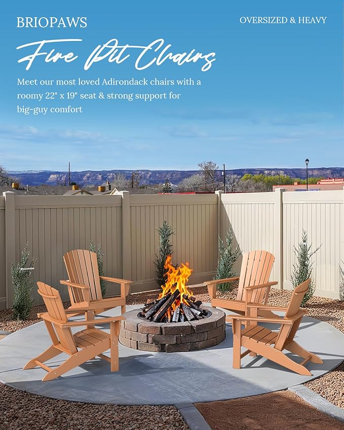 BRIOPAWS Adirondack-Chairs-Set of 2 | Fire Pit Chair | Oversized | HDPE Plastic | Weather Resistant | for Deck Outdoor Poolside Campfire | Teak