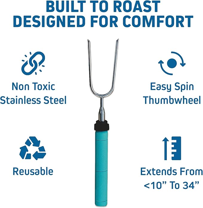 Jolly Green Products Rotating Marshmallow Roasting Sticks for Campfire & Bonfire | Extra Long Hot Dog & Smores Sticks for Fire Pit | Camping Smores Kit | Retractable Campfire Skewers | Set of 5