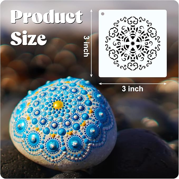 Marspark 66 Pcs Spring Easter Small Stencils for Crafts Reusable 3 Inch Stencils for Painting on Wood DIY Craft Paint Template for Wall Home Decor Card Rock Canvas Drawing Holiday (Mandala)