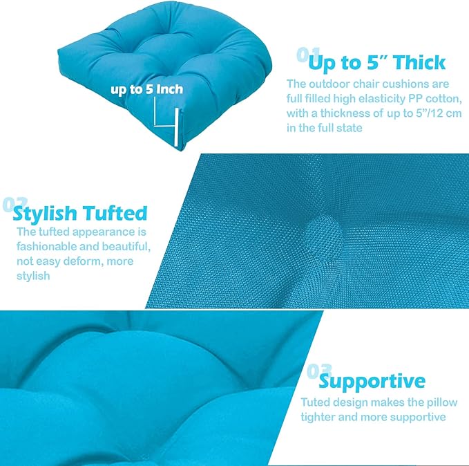 MTMR Water-Repellent Outdoor Chair Cushions Set of 2, 19”X19” Patio Chair Cushions with High Elasticity PP Cotton, Thick Tufted Outdoor Patio Furniture Cushions, Seat Cushions for Outdoor Furniture