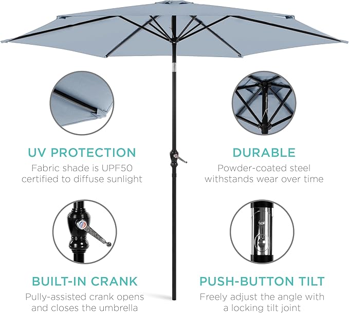 Best Choice Products 10ft Outdoor Steel Polyester Market Patio Umbrella w/Crank, Easy Push Button, Tilt, Table Compatible