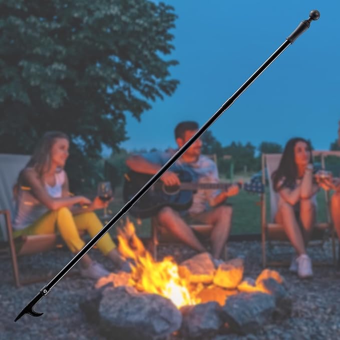 Fire Poker for Fire Pit, 32” Fireplace Poker, Heavy Duty Long Fire Pit Poker for Fireplace, Camping, Wood Stove, Outdoor and Indoor Use, Portable Rust Resistant Metal Fireplace Fire Pit Tools