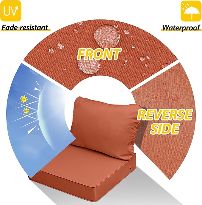 AAAAAcessories Outdoor Seat Cushions for Chairs, Fade-Resistant, Waterproof Patio Furniture Replacement Cushions, 21" x 21" x 3" + 21" x 17", Rust